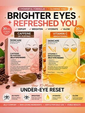 Brightening & De-Puffing Eye Mask Set ✨ Vitamin C + Caffeine Under Eye Patches